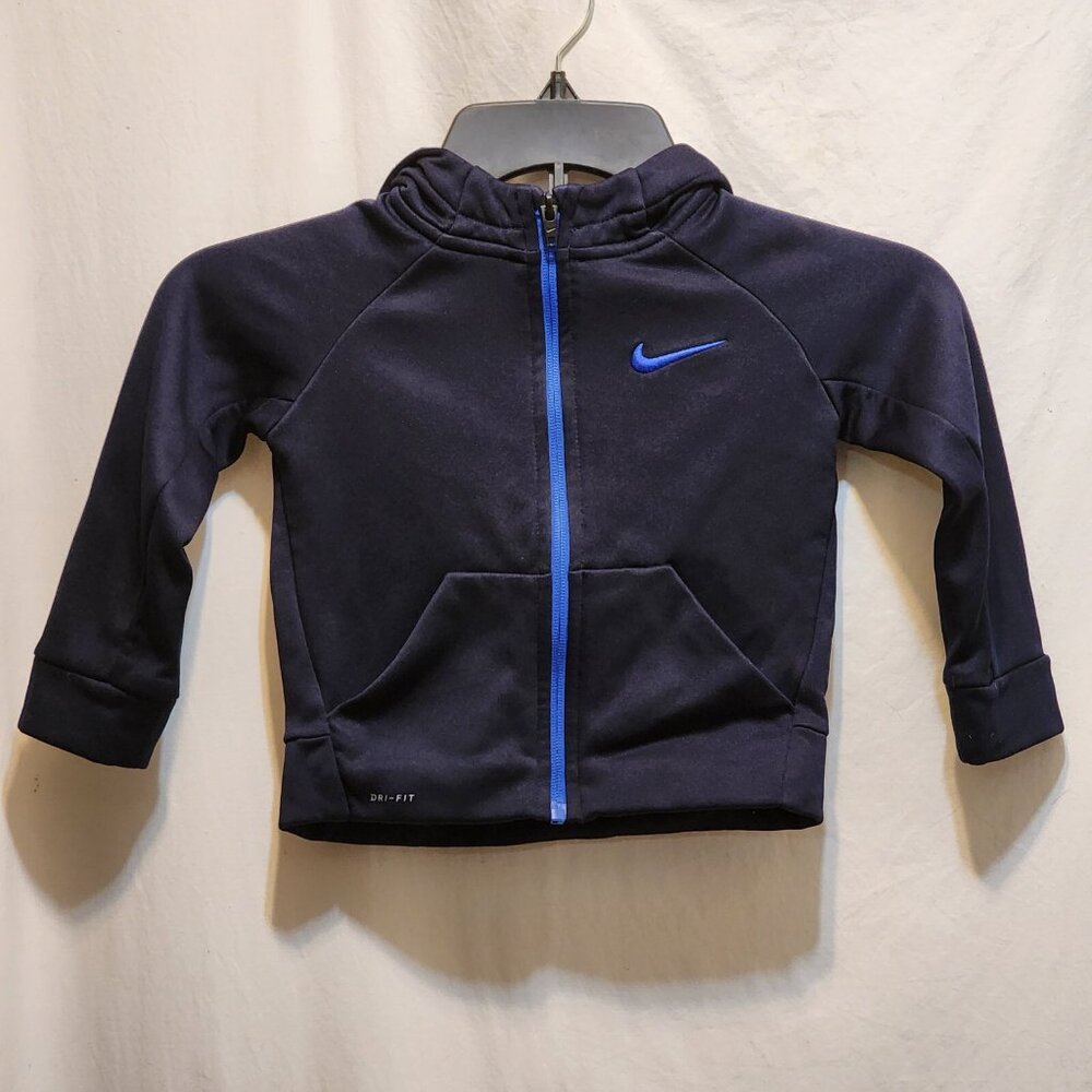 Nike Dri-Fit Hoodie Jacket Navy Blue Full Zip Boys 2T Track Jacket